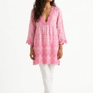Temptations Pink Scalloped Tunic/Cover Up Made In Positano Italy
